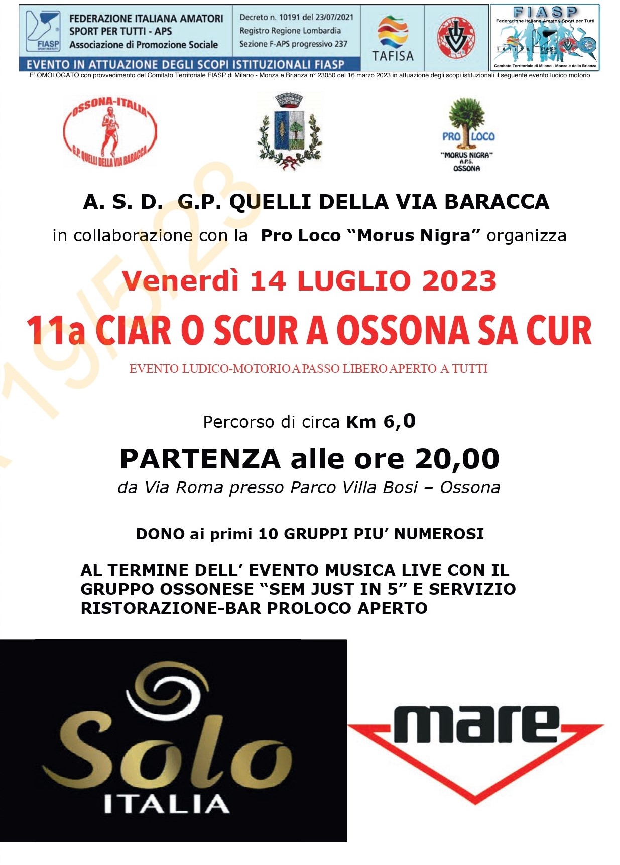 Ossona Italia, FIASP Milano - Monza e Brianza - Le marce in provincia, Federazione italiana Amatori Sport Per Tutti APS, Comune di Ossona, Pro Loco "Morus Nigra" A.P.S. Ossona